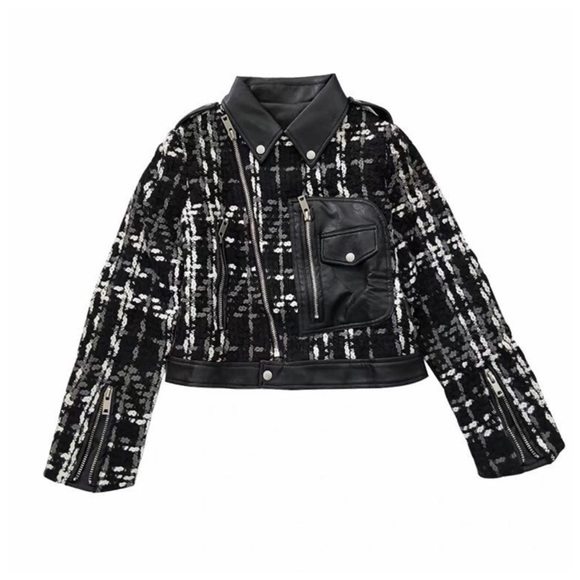 Gorgeous Black Tweed Vegan Leather Jacket - Picture 3 of 8